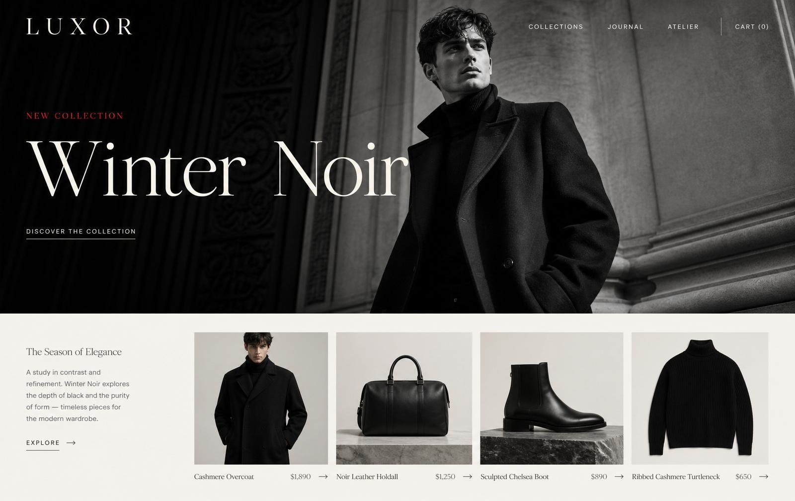 Luxury fashion website: Winter Noir
