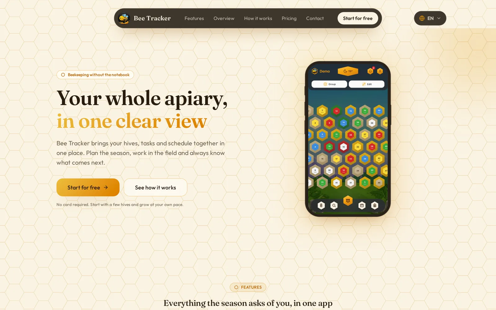 Bee Tracker desktop view